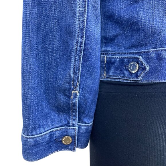 White House Black Market Women’s Blue Denim Button-Front Fitted Jacket Sz 4 - Picture 6 of 9